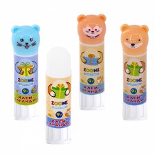 Клей-карандаш ZOOMI, 9 гр х 3 шт, "Играй и учись", на основе PVP, фигурный колпачок-животные, зип-пакет