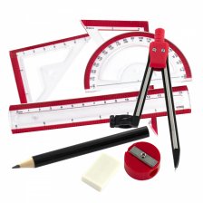 Готовальня Alingar, 8 предметов, металлический циркуль 116 мм, с карандашом, пластиковый футляр, цвет красный