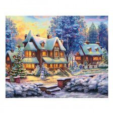 Картина по номерам Рыжий кот, 40х50 см, с акриловыми красками, холст, "Уютные зимние домики"