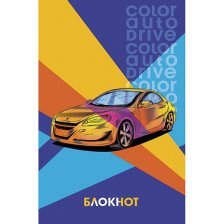 Блокнот А6, скрепка, Апплика, мелованный картон, ВД лак, 16 л., клетка, "Суперкар"