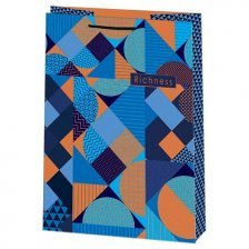 Пакет подарочный бумажный Мир открыток (XL)  32,5*45 см "Голубая геометрия", ламинация