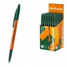 Ручка шариковая Erich Krause "Slender Stick Orange", 0,7 мм, зелёная, игольч. након., пластик. кругл. непрозр. корпус оранж. цвета, картон. упаковка