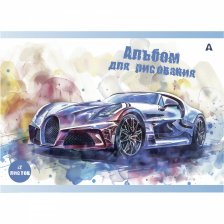 Альбом для рисования А4 12л., Alingar, на скрепке, мелованный картон (стандарт), 100 г/м2, "Авто в акварели"