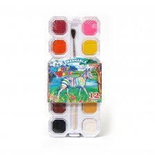 Акварель Yalong медовая (меловая), 12 цветов, с кистью, пластик. упаковка, "Watercolor"