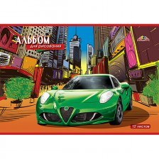 Альбом для рисования А4 12л., Апплика, на скрепке, мелованный картон, "Зеленый спорткар"