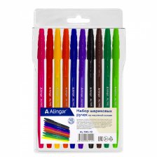 Набор шариковых ручек Alingar, 10 цветов, 1,0 мм, на масляной основе, рифлёный держатель, шестигранный, цветной пластик. корпус, ПВХ чехол, европодвес