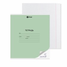 Тетрадь 12л., клетка, Alingar, скрепка, блок офсет, 100% белизна, мелованный картон (стандарт), "Зелёная"