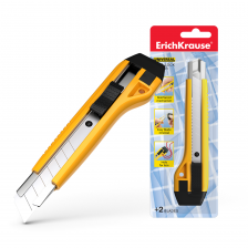 Нож канцелярский ERICH KRAUSE, c автоматической фиксацией лезвия, 18 мм, пластик. корпус, желтый