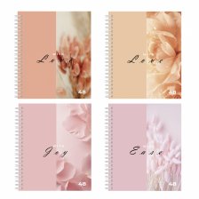 Тетрадь А5 48л., клетка, Alingar, гребень, блок офсет, мелованный картон (стандарт), "Нежность", 4 дизайна в пленке т/у