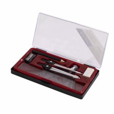 Готовальня Alingar, 11 предметов, металлический циркуль, кронциркуль,карандаш, набор линеек 4 шт, трафарет 2 шт, ластик, точилка, пластиковый футляр