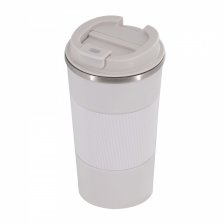 Термокружка Alingar, 500 мл, белый цвет, пищевой пластик, нерж. сталь 304 марки, силиконовая манжета, крышка с фиксатором, силиконовый уплотнитель