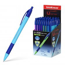 Ручка шариковая автоматическая, Erich Krause "U-209 Neon Matic&Grip Ultra Glide ", 1,0 мм,синий.,рез.грип, непрозрач. пластик. корпус, картон. упак