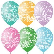 Воздушные шары М12"/30 см Пастель+Декоратор (раст) 5 ст. рис "Праздничная Цветы" 25 шт.шар латекс