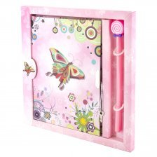 Подарочный блокнот в футляре, 20,5 см * 21 см, 7БЦ, Alingar, мат. ламинация, ручка, замочек, линия, 45 л., "Счастливые бабочки", розовый