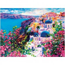 Картина по номерам Рыжий кот, 30х40 см, с акриловами красками, 30 цветов, холст, "Цветущий Санторини"
