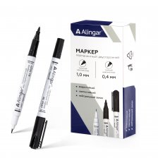 Маркер двухсторонний, перманентный, Alingar, черный, игольчатый/пулевидный, 0,4 мм/1мм, на спирт. основе, картон. коробка