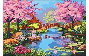 Картина по номерам Рыжий кот, 40х50 см, с акриловыми красками, дерево, "Японский сад""