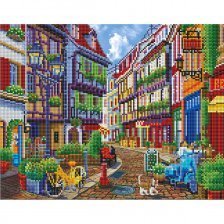 Алмазная мозаика Рыжий кот, на подрамнике, с частичным заполнением, (блест.), 40х50 см, 31 цвет, "Милая улочка"