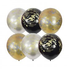 Воздушные шары М12"/30 см BLACK&GOLD&SILVER " Милитари", 25 шт. шар латекс
