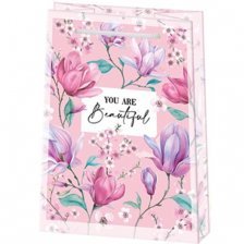 Пакет подарочный бумажный Мир открыток (MS) 13,5*18 см, "Цветы на розовом", ламинация