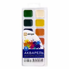 Акварель Alingar 12 цветов, без кисти, пластик, европодвес, "Классическая"
