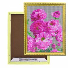 Алмазная мозаика Alingar, на подрамнике,  дизайн рамка, 30х40 см, "Розовые цветы на сером фоне"