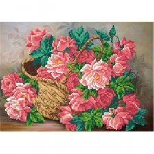 Набор для вышивания на габардине, М. П Студия, 50*40/35*25 см, бисер 19 цветов (приобретается отдельно), инструкция, "Розы в корзине"