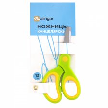 Ножницы канцелярские, Alingar, 13 см, прорезиненная ручка, закругленные концы, "Day", зеленый цвет, европодвес