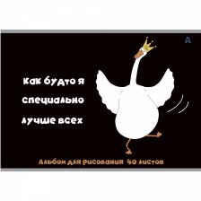 Альбом для рисования А4 40л., Alingar, на скрепке, мелованный картон (стандарт), 100 г/м2,  "Гуси", 2 дизайна в пленке т/у