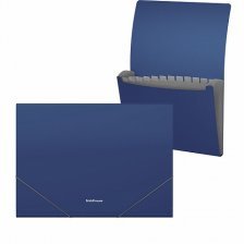 Папка-картотека на резинках, ErichKrause, A4, 240х330х25 мм, 600 мкм, 12 отделений, пластик, синий, "Matt Classic"