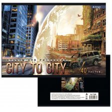 Альбом для рисования А4 40л., Alingar, на скрепке, мелованный картон, "City to city"