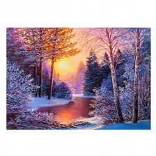 Картина по номерам Рыжий кот, 30х40 см, с акриловыми красками, холст, "Рассвет над снежным лесом"