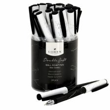 Ручка масляная LOREX "B&W.MARBLE Double Soft", 0,7 мм, синяя, металлизированный игольчатый наконечник, прорез. грип, круглый прорезиненный корпус