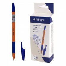 Ручка шариковая на масляной основе Alingar, 0,7 мм, синяя, игольчатый наконечник, резин. грип, шестигран. оранжев. пластик. корпус, 24 шт/уп, карт. уп