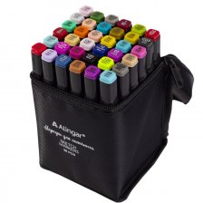 Набор скетчмаркеров DUO Alingar, 36 цветов, основные, пулевидный/клиновидный 1-6 мм, спиртовая основа, сумка-чехол с ПВХ каркас-ячейками