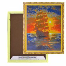 Алмазная мозаика Alingar, на подрамнике,  дизайн рамка, 40х50 см, "Парус на закате"