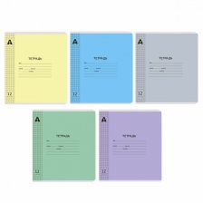 Тетрадь 12л., клетка, обложка пластик, Alingar, скрепка, блок офсет, 100% белизна, "Микс пастель", 5 дизайнов в пленке т/у