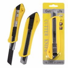 Нож канцелярский Alingar, 18 мм, auto-lock фиксация, металл. направляющие, отверстие для подвеса, пластик. корпус, желтый, европодвес