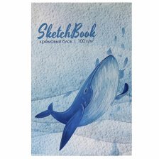 Скетчбук А4 64л., "Голубой кит", 100 г/м2, Проф-Пресс, 7БЦ, ламинированный картон, глянц. ламинация, жёсткая подложка, белый офсет