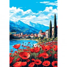 Картина по номерам Рыжий кот, 30х40 см, с акриловами красками, 30 цветов, холст, "Город у подножия гор"