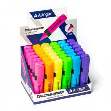 Текстовыделитель, Alingar, "Line-Max", прямоугольный корпус, скошенный,1-5 мм, цвета ассорти, 36 шт/уп, картонный шоу-бокс