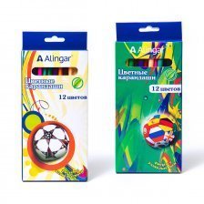 Карандаши цветные Alingar 12 цв., "Футбол" деревянные, шестигранные, заточенные, грифель 3.0 мм, картон. уп., европод.