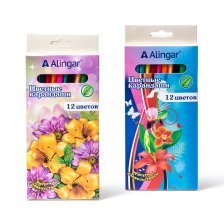 Карандаши цветные Alingar 12 цв., "Цветы" деревянные, трехгранные, заточенные, грифель 3.0 мм, картон. уп., европод.