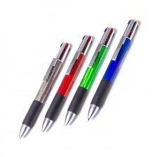 Ручка шариковая Alingar "Poly-colors", 0,7 мм, 4-х цветная, резиновый грип, автоматическая, круглый, тонированный, пластиковый корпус, картонная упако
