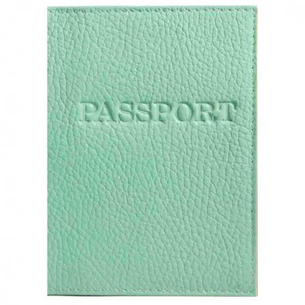 Обложка для паспорта, натур. кожа Флотер, мята, тиснение конгрев, "PASSPORT" фото 1