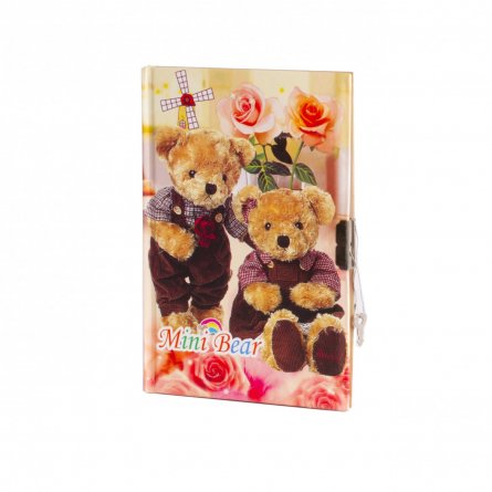 Подарочный блокнот А5, 7БЦ, Alingar,  ламинация, замочек, 40 л., линия, "Медвежата с розами" фото 1
