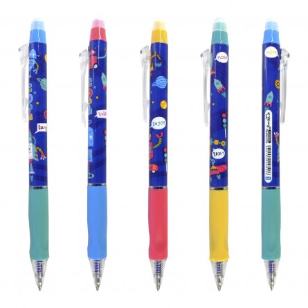 Ручка гелевая пиши-стирай, автоматическая Yalong ,0,5 мм, "Робот" синяя, иголь. наконечник, резин. грип, круглый цв. пласттик. корпус, 12 шт, ПВХ уп. фото 2