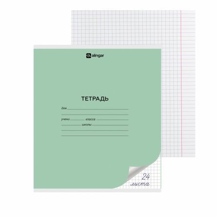 Тетрадь 24л., клетка, Alingar, скрепка, блок офсет, 100% белизна, мелованный картон (стандарт), "Mix Bright", 5 дизайнов в пленке т/у фото 2