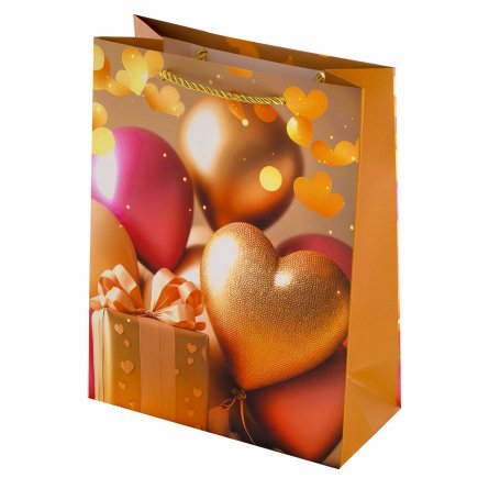 Пакет подарочный бумажный Alingar, (L+) 26х32х10 см, "Сердце в подарок", ламинация, (4 дизайна в коробе) фото 3