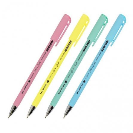 Ручка масляная LOREX "Slim Soft. Pastel", 0,5 мм, синяя, игольчатый металлизированный наконечник, круглый, цветной, прорезин. корпус фото 3